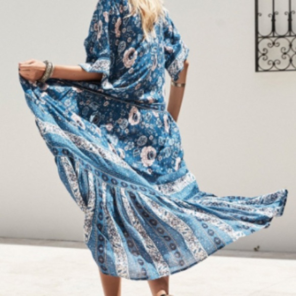 Blue ZAHARA Floral Maxi DRESS Gown Navy NEW - Picture 2 of 4